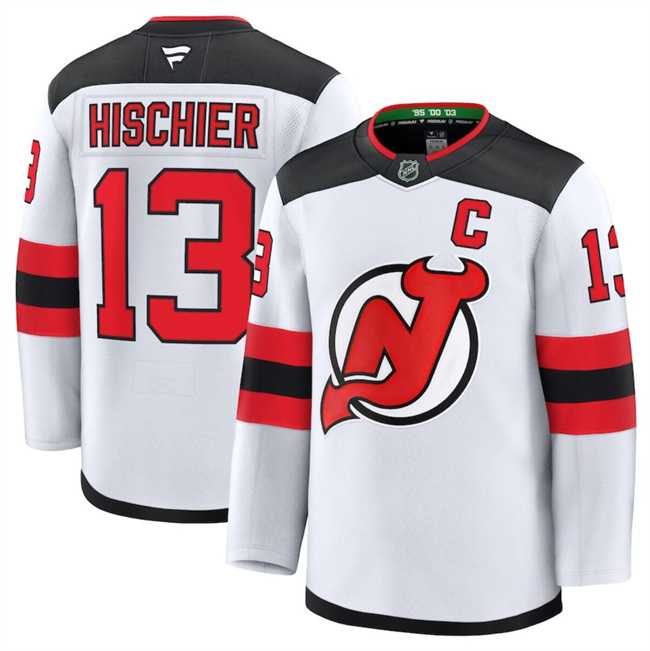 Men%27s New Jersey Devils #13 Nico Hischier White 2024-25 Away Stitched Hockey Jersey Dzhi